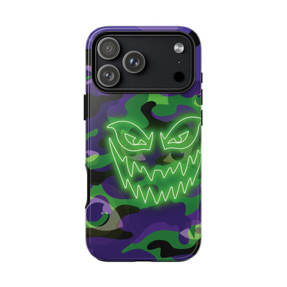 iPhone 17 Pro Max / Glossy Phone Case - Green & Purple Neon Face Camo Phone Case