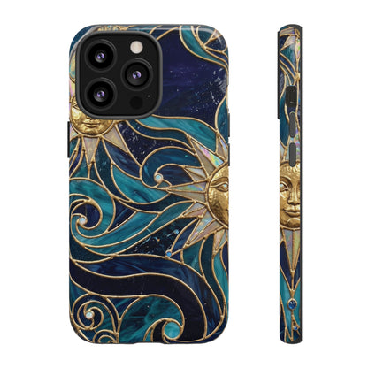 Elegant Teal & Gold Celestial Suns Phone Case