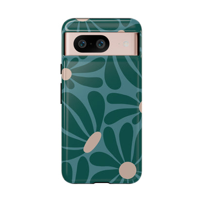 Retro Turquoise Daisy Pattern Phone Case - Green Phone Case - Google Pixel 8 / Glossy