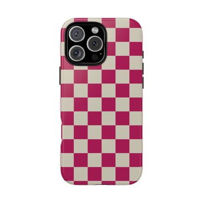 iPhone 16 Pro Max / Glossy Phone Case - ’Pink & White Checkered Pattern’ Phone Case