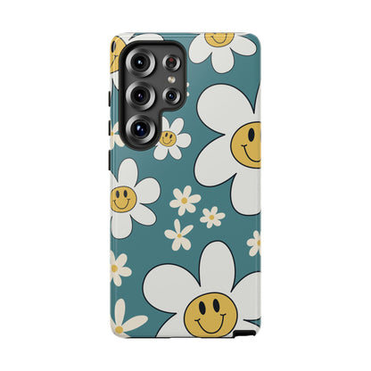 Fun Retro Daisy Pattern with Light Blue Background Phone Case - Blue Phone Case - Samsung Galaxy S25 Ultra / Glossy