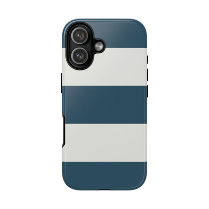 iPhone 17 / Glossy Phone Case - Blue & White Horizontal Stripe Pattern Phone Case