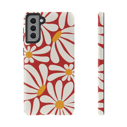Retro Red Daisy Pattern Phone Case - Red Phone Case - Samsung Galaxy S21 Plus / Glossy
