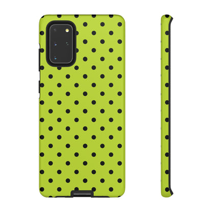 Samsung Galaxy S20+ / Glossy Phone Case - Trendy Neon Lime Green & Black Dot Pattern Phone Case