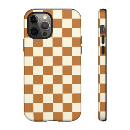 iPhone 12 Pro / Glossy Phone Case - ’Orange & White Checkered Pattern’ Phone Case