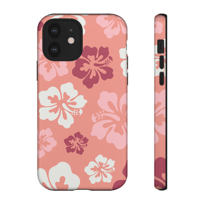 iPhone 12 / Glossy Phone Case - ’Pink Hibiscus Retro Pattern #3’ Phone Case