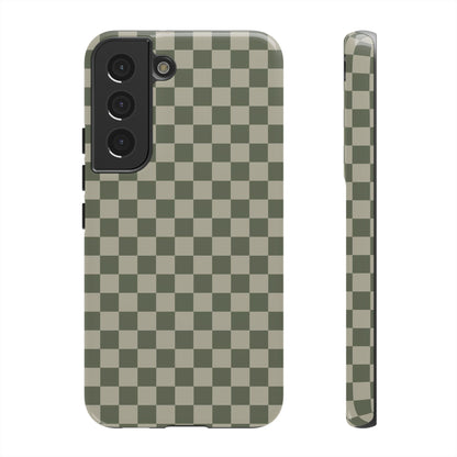 Samsung Galaxy S22 / Glossy Phone Case - ’Bold Olive Green Checkered Pattern’ Phone Case