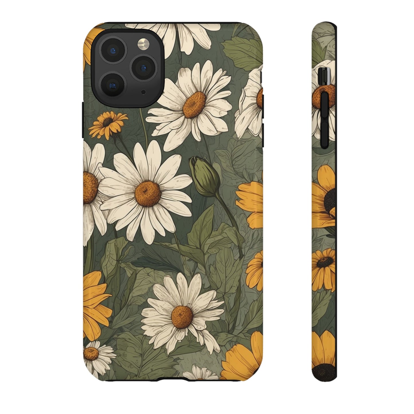 iPhone 11 Pro Max / Glossy Phone Case - Boho Chic Daisies Floral Pattern ’White & Yellow’ Phone Case