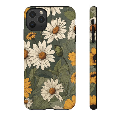 iPhone 11 Pro Max / Glossy Phone Case - Boho Chic Daisies Floral Pattern ’White & Yellow’ Phone Case