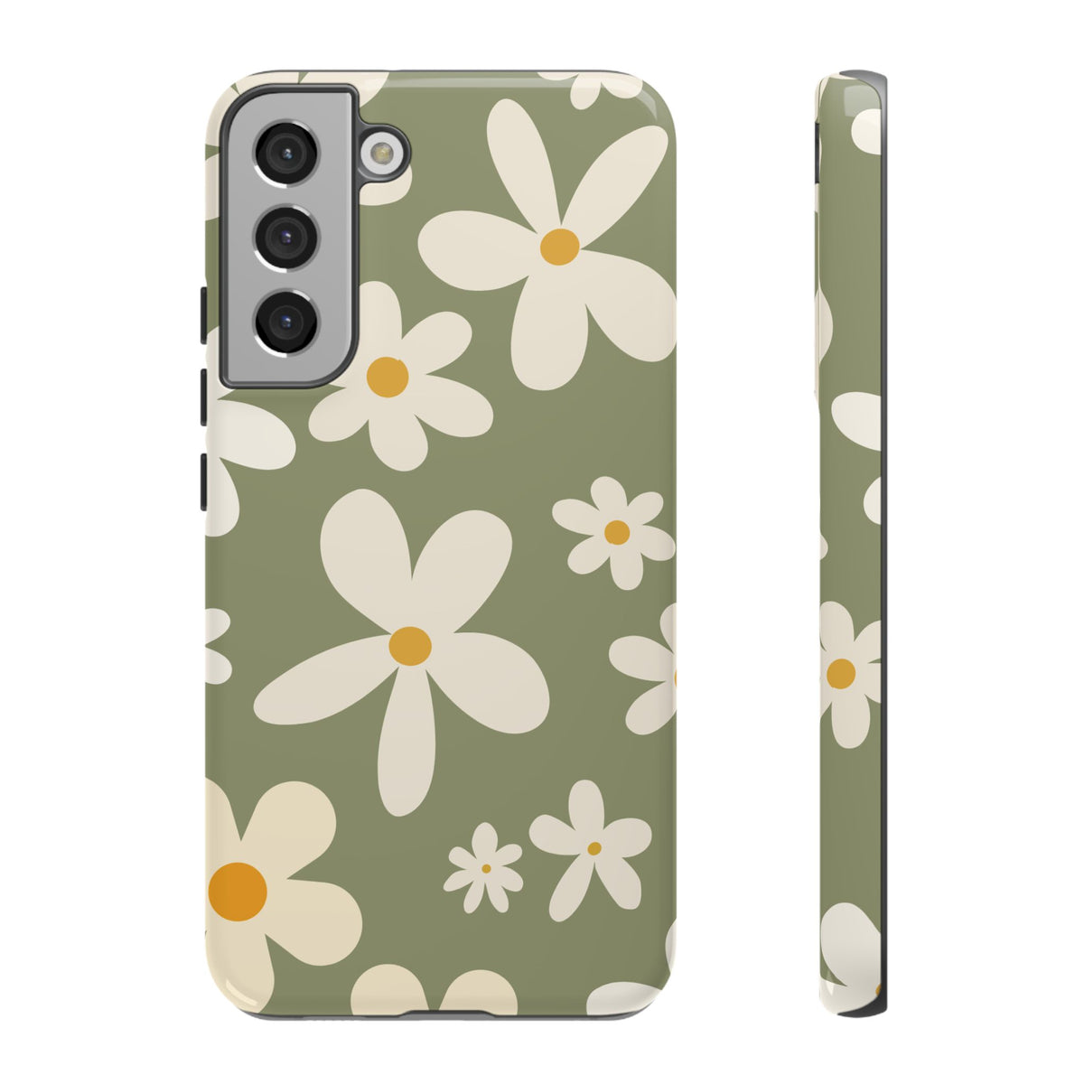 Chic Green Daisy Pattern Phone Case - Green Phone Case - Samsung Galaxy S22 Plus / Glossy