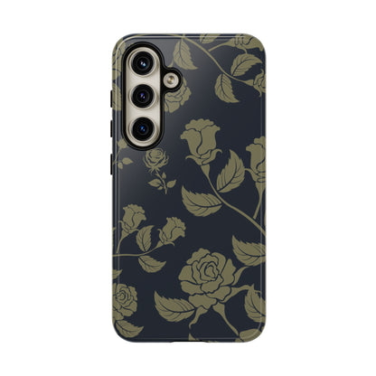Samsung Galaxy S24 / Glossy Phone Case - ’Blue & Olive Rose Pattern’ Phone Case