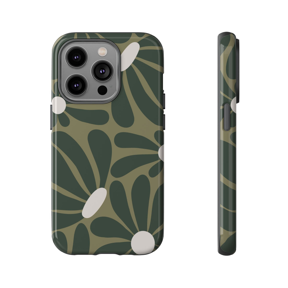 Retro Olive Green Daisy Pattern Phone Case - Green Phone Case - iPhone 14 Pro / Glossy