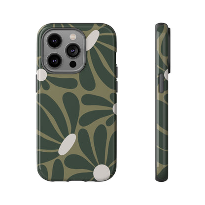 Retro Olive Green Daisy Pattern Phone Case - Green Phone Case - iPhone 14 Pro / Glossy