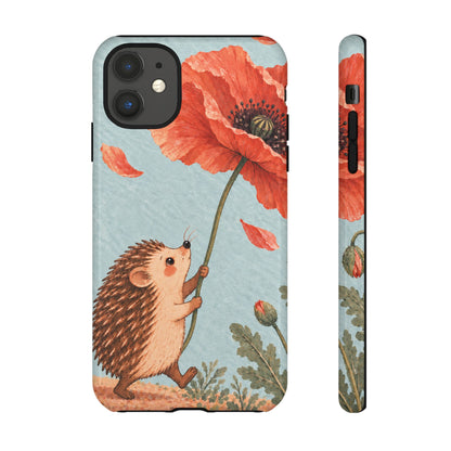Whimsical Pale Blue Hedgehog and Poppy Phone Case - Blue Phone Case - iPhone 11 / Glossy