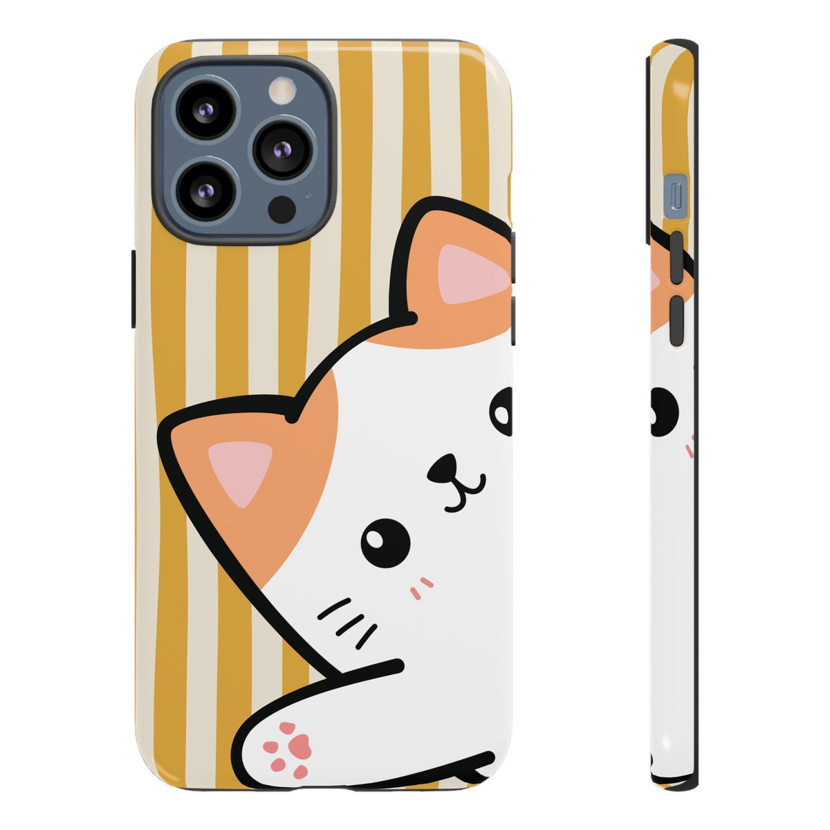 Playful Peakaboo Cat with Yellow Stripe Pattern Phone Case - Yellow Phone Case - iPhone 13 Pro Max / Glossy