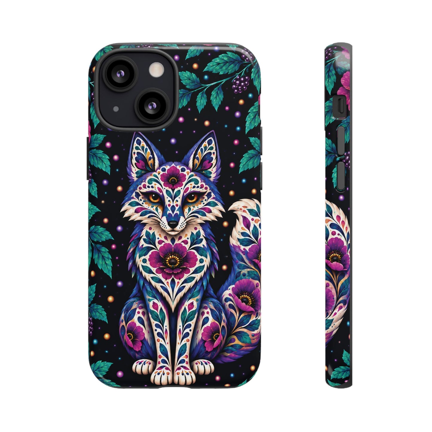 Vibrant Purple and Teal Calavera Fox Phone Case - Multicolor Phone Case - iPhone 13 Mini / Glossy