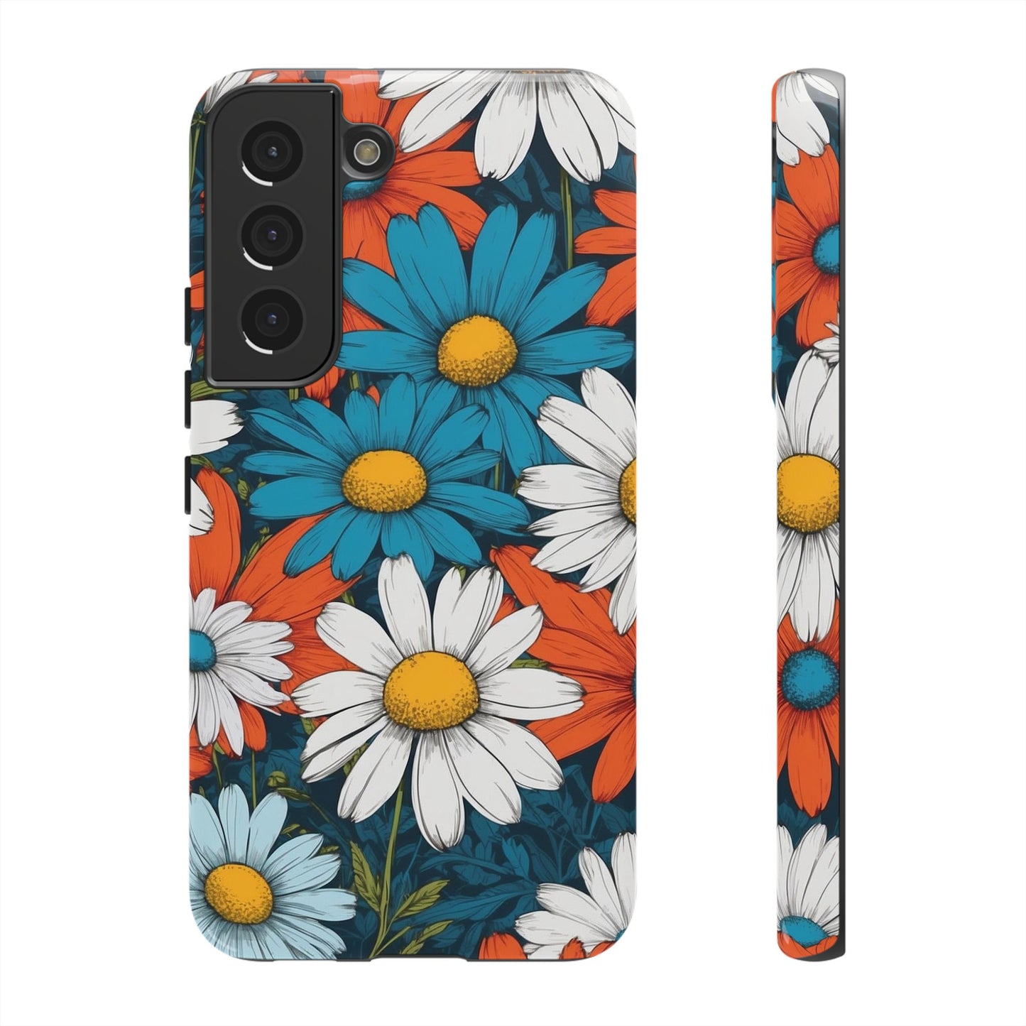 Samsung Galaxy S22 / Glossy Phone Case - Pop Art Daisies Illustration ’Red & Blue’ Phone Case
