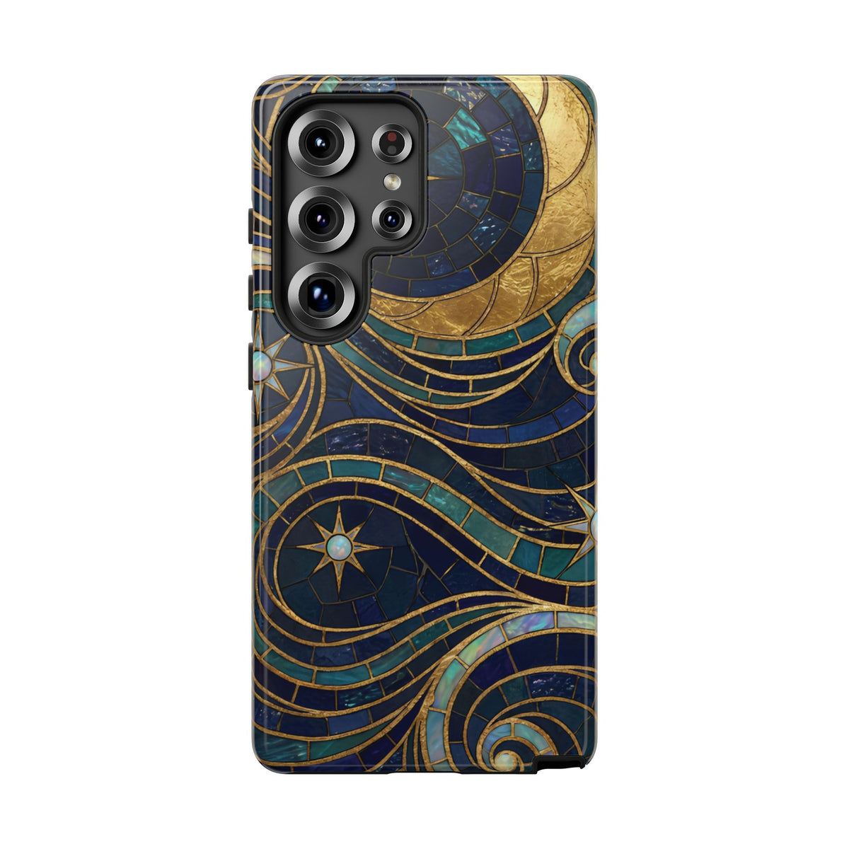 Elegant Navy & Gold Crescent Moon Mosaic Phone Case