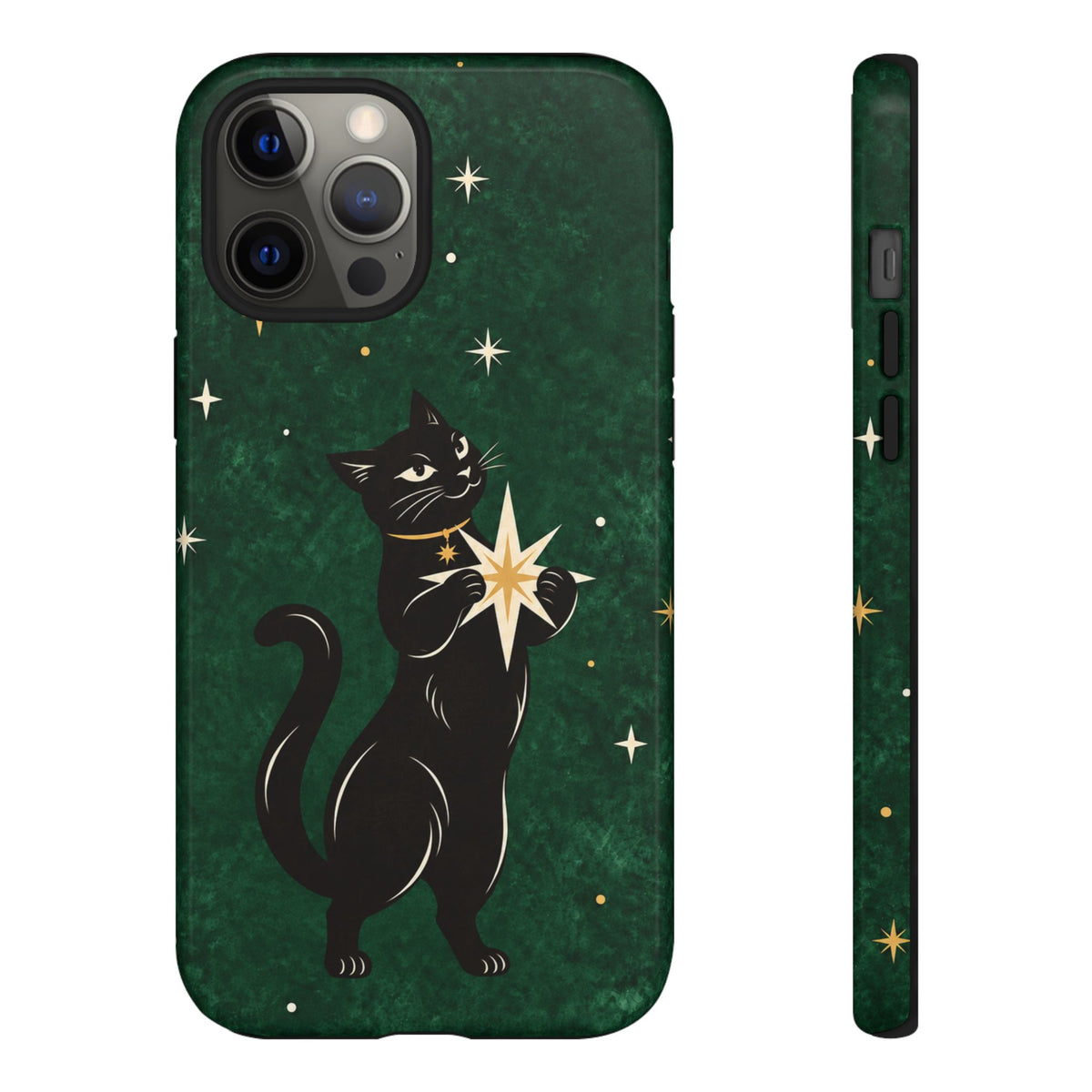 Forest Green Celestial Black Cat Phone Case - Green Phone Case - iPhone 12 Pro Max / Glossy