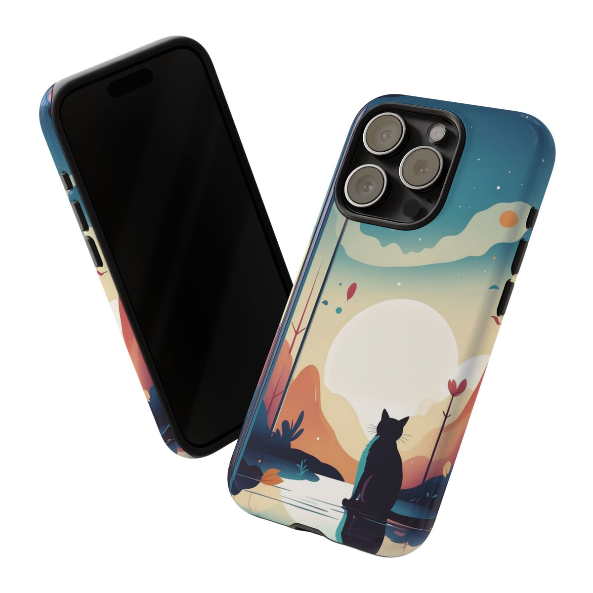 Stylised Cat & Moon Design Phone Case - Multicolor Phone Case