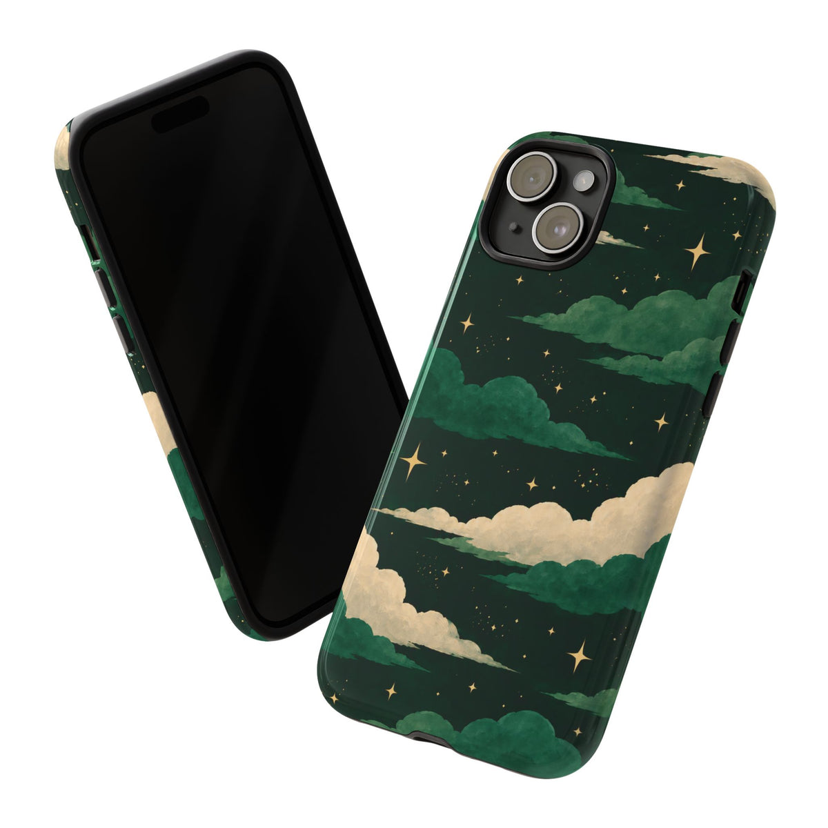 Illustrated Emerald Green Clouds & Stars Phone Case