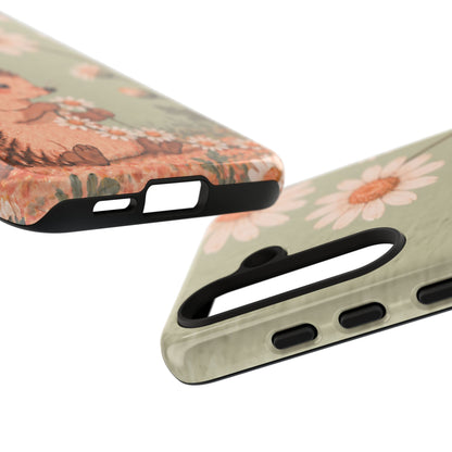 Whimsical Sage Green Hedgehog and Daisy Chain Phone Case - Green Phone Case