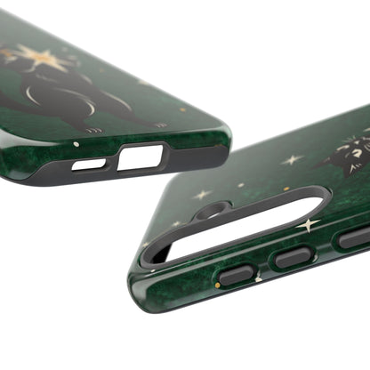 Forest Green Celestial Black Cat Phone Case - Green Phone Case