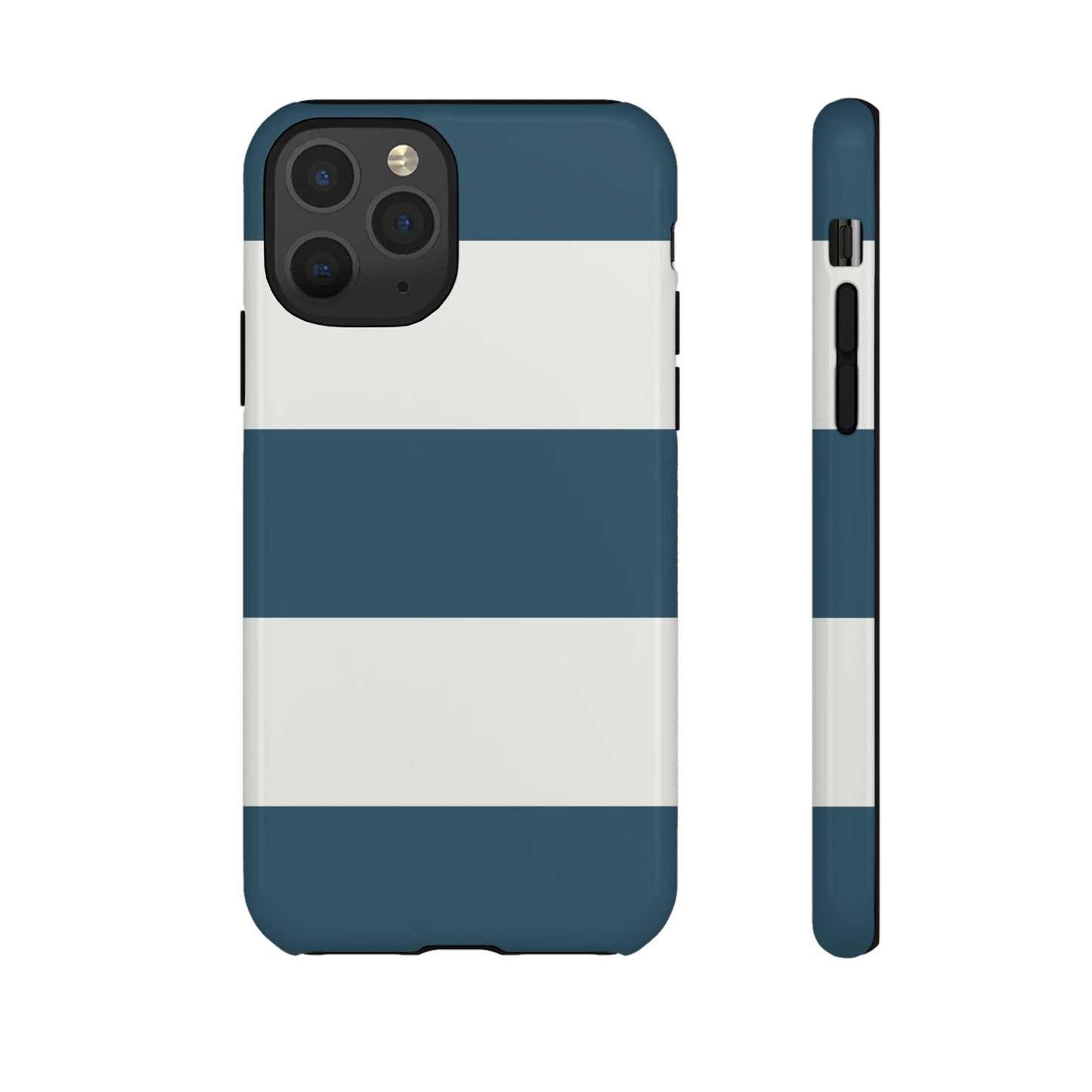 iPhone 11 Pro / Glossy Phone Case - Blue & White Horizontal Stripe Pattern Phone Case