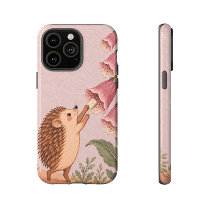 Whimsical Blush Pink Hedgehog and Foxglove Phone Case - Pink Phone Case - iPhone 14 Pro Max / Glossy