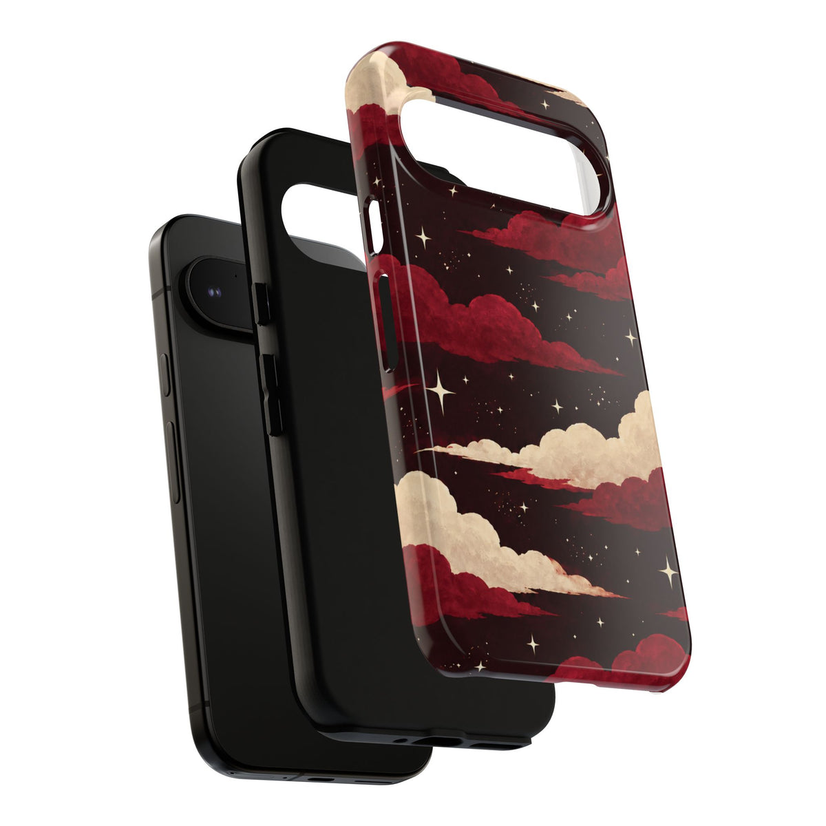 Illustrated Crimson Red Clouds & Stars Phone Case