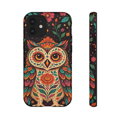 Vibrant Terracotta and Teal Calavera Owl Phone Case - Multicolor Phone Case - iPhone 12 Mini / Glossy