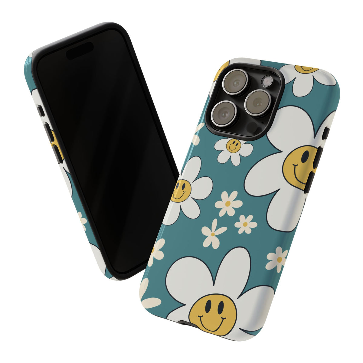 Fun Retro Daisy Pattern with Light Blue Background Phone Case - Blue Phone Case
