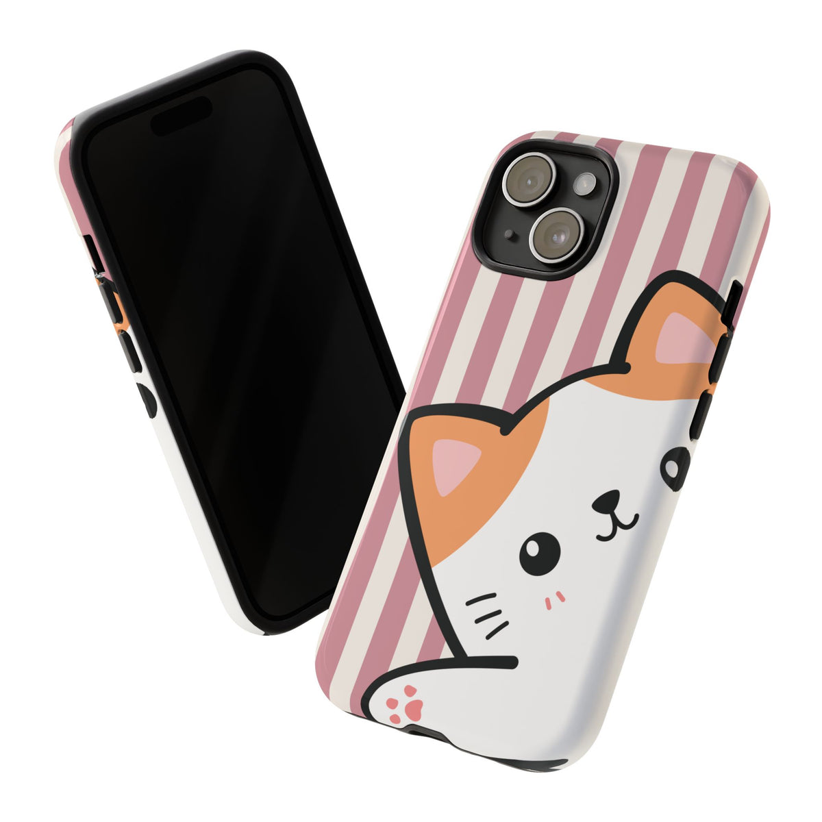 Playful Peakaboo Cat with Pink Stripe Pattern Phone Case - Pink Phone Case