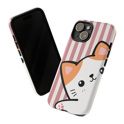 Playful Peakaboo Cat with Pink Stripe Pattern Phone Case - Pink Phone Case