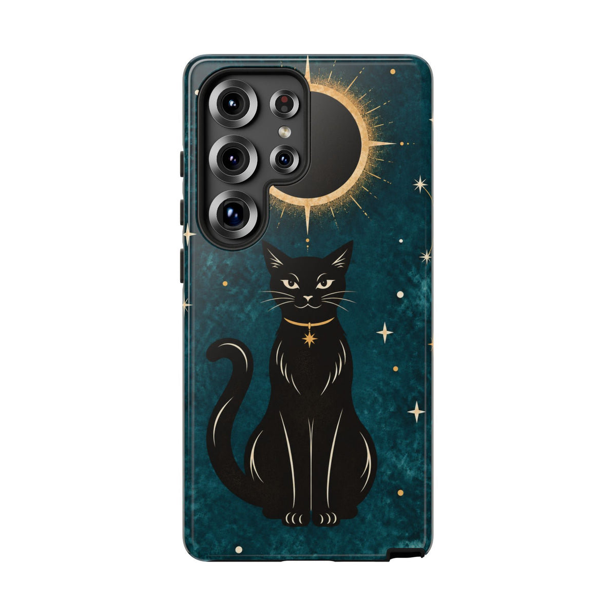 Whimsical Teal Celestial Black Cat Phone Case