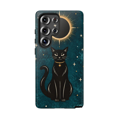 Whimsical Teal Celestial Black Cat Phone Case