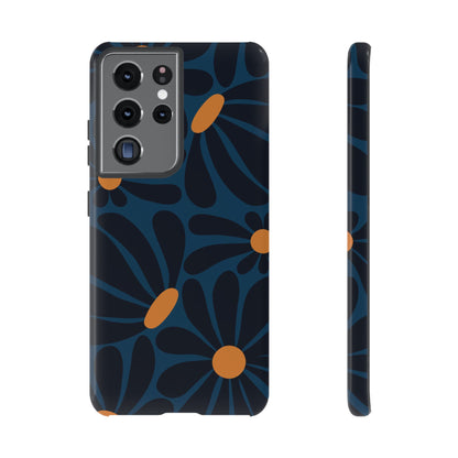 Samsung Galaxy S21 Ultra / Glossy Phone Case - ’Dark Blue & Orange Daisy Pattern’ Phone Case