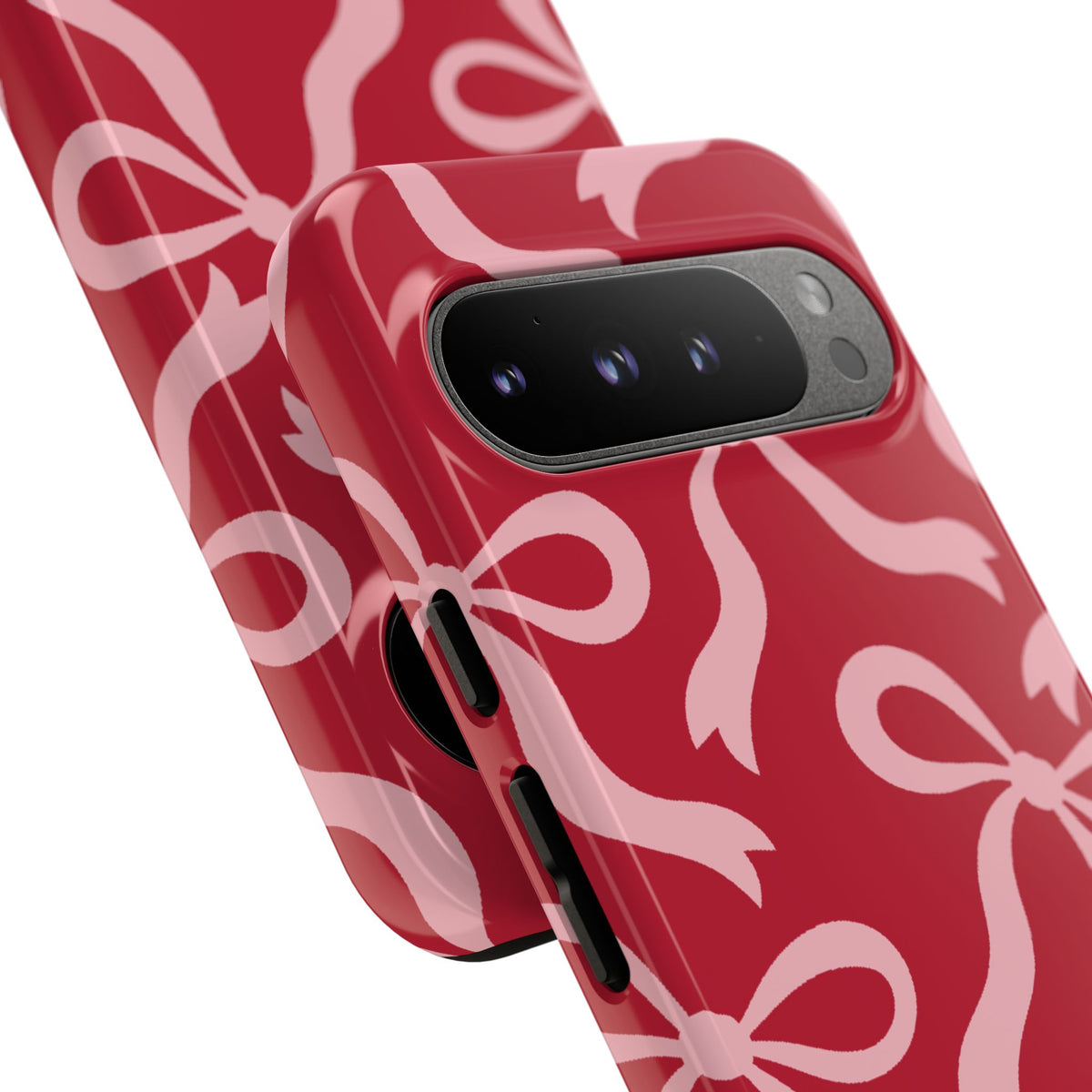 Bold Raspberry Red and Blush Pink Bow Pattern Phone Case - Red Phone Case