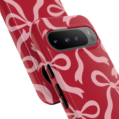 Bold Raspberry Red and Blush Pink Bow Pattern Phone Case - Red Phone Case