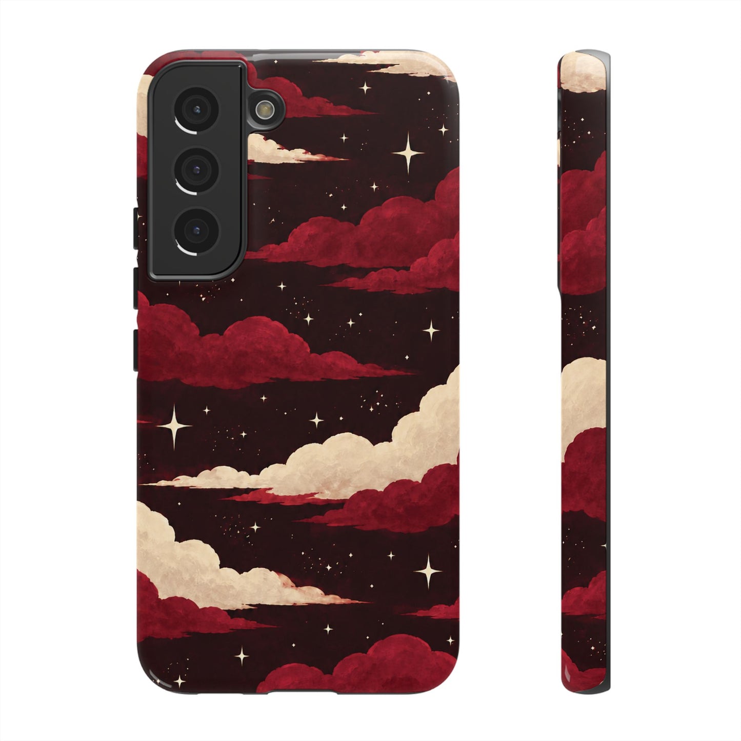 Illustrated Crimson Red Clouds & Stars Phone Case