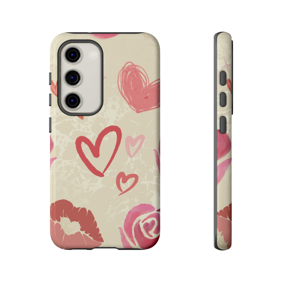 Cute Pink Heart & Rose Pattern Phone Case - Pink Phone Case - Samsung Galaxy S23 / Glossy