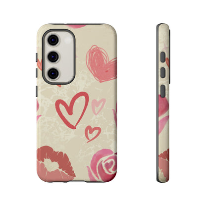 Cute Pink Heart & Rose Pattern Phone Case - Pink Phone Case - Samsung Galaxy S23 / Glossy