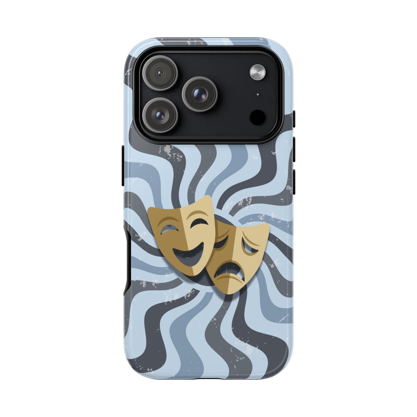 Comedy & Tragedy Masks – Blue Minimal Retro Wave Phone Case - Blue Phone Case - iPhone 17 Pro / Glossy