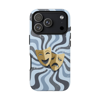Comedy & Tragedy Masks – Blue Minimal Retro Wave Phone Case - Blue Phone Case - iPhone 17 Pro / Glossy