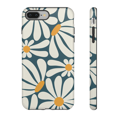 iPhone 8 Plus / Glossy Phone Case - Retro Blue Daisy Pattern Phone Case