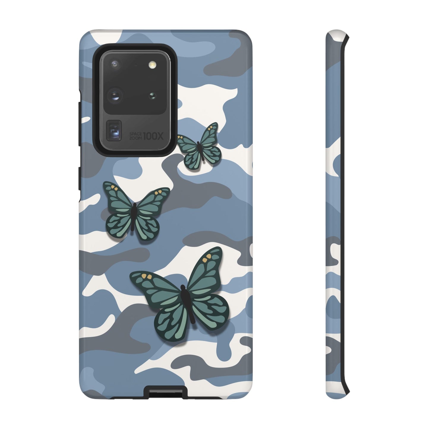 Samsung Galaxy S20 Ultra / Glossy Phone Case - Light Blue Butterfly Camo Phone Case