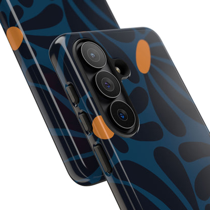 Dark Blue & Orange Daisy Pattern Phone Case - Blue Phone Case
