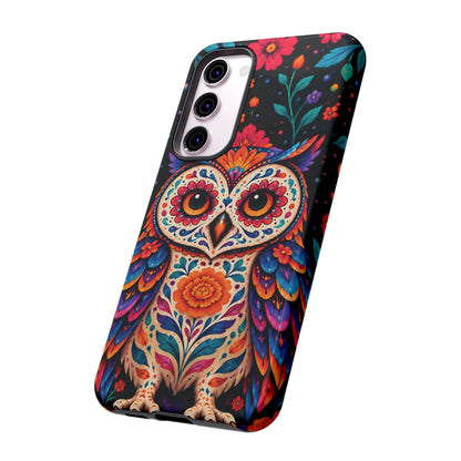 Vibrant Orange and Turquoise Calavera Owl Phone Case - Multicolor Phone Case