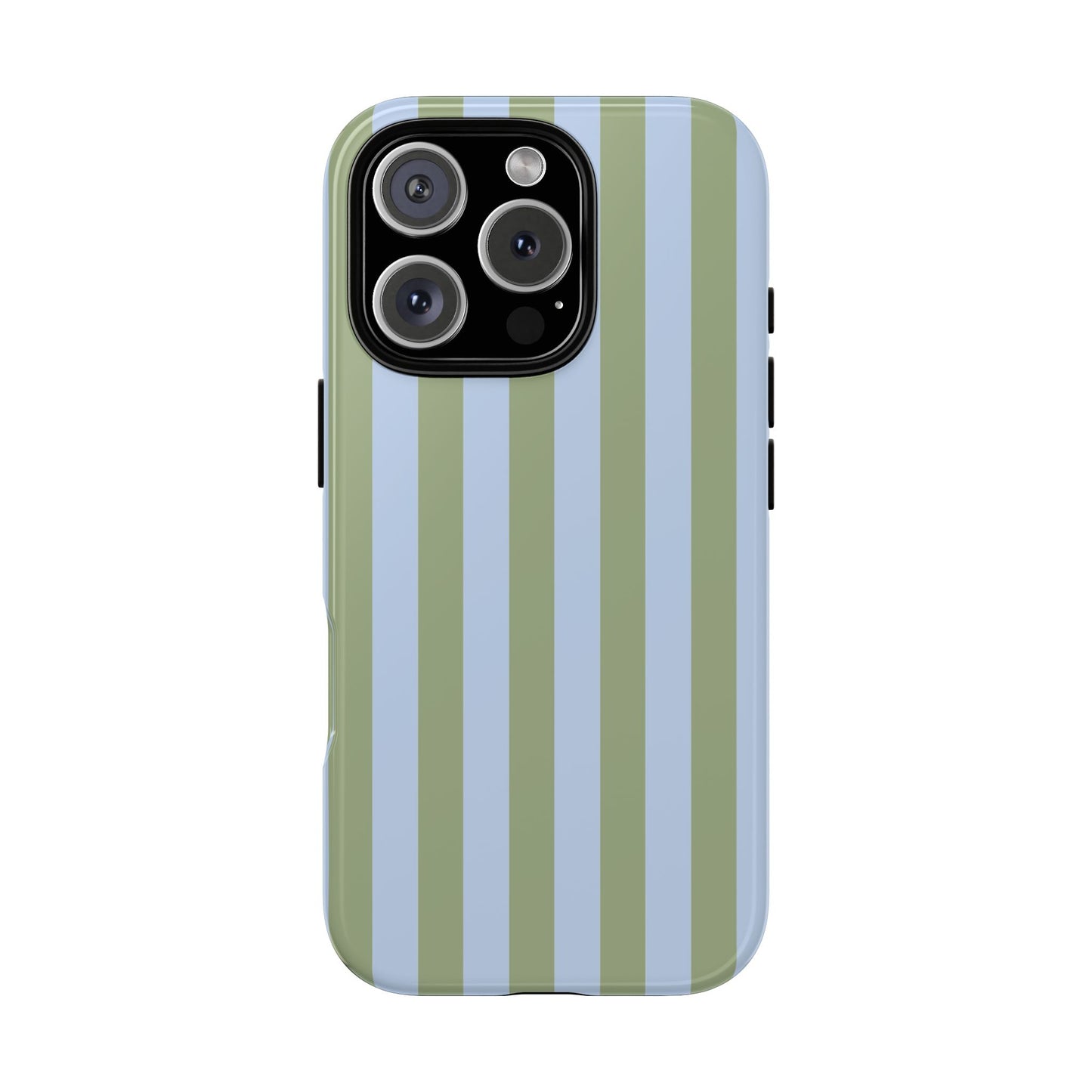iPhone 16 Pro / Glossy Phone Case - Trendy Ice Blue & Green Stripe Pattern Phone Case
