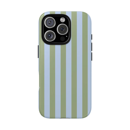 iPhone 16 Pro / Glossy Phone Case - Trendy Ice Blue & Green Stripe Pattern Phone Case